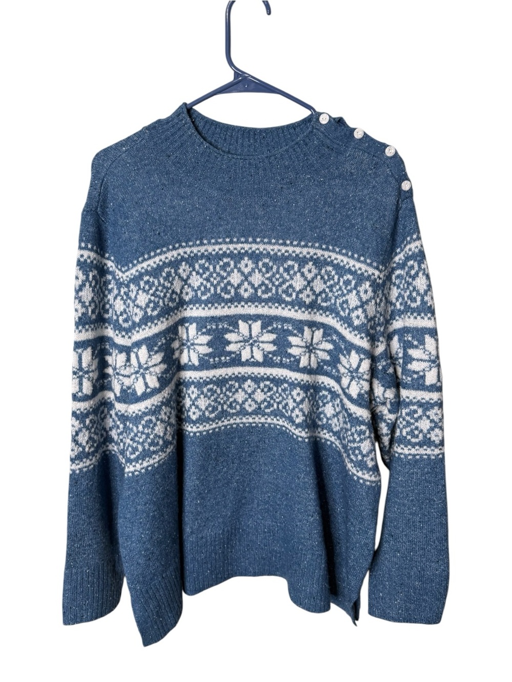 CJ Banks Blue Size 2X Fair Isle Button Shoulder Sweater